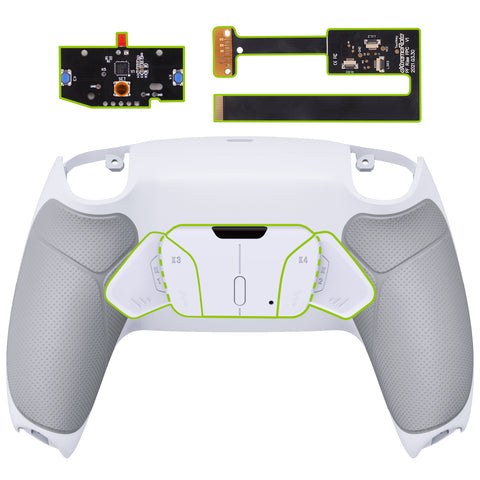eXtremeRate White Rubberized Grip Remappable RISE 4.0 Remap Kit for PS5 Controller BDM 010 & BDM 020, Upgrade Board & Redesigned Back Shell & 4 Back Buttons for PS5 Controller - Controller NOT Included - YPFU6002