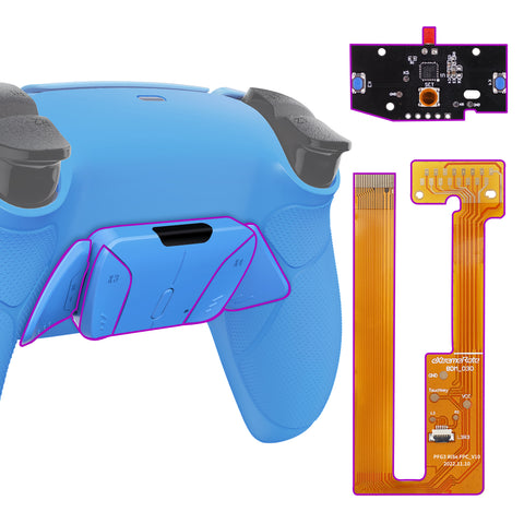 eXtremeRate Starlight Blue Rubberized Grip Remappable RISE4 Remap Kit for PS5 Controller BDM-030/040, Upgrade Board & Redesigned Starlight Blue Back Shell & 4 Back Buttons for PS5 Controller - Controller NOT Included - YPFU6006G3