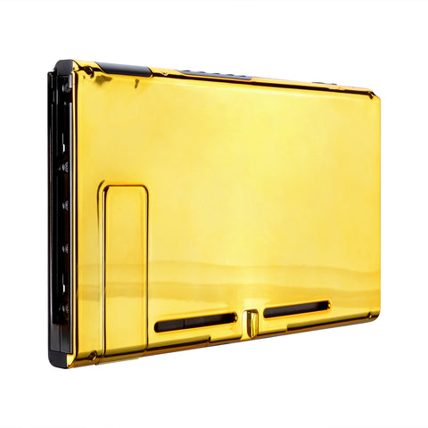 eXtremeRate Chrome Gold Console Back Plate DIY Replacement Housing Shell Case for Nintendo Switch Console with Kickstand - JoyCon Shell NOT Included - ZD401