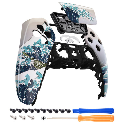 eXtremeRate The Great Wave Pattern Touchpad Front Housing Shell Compatible with ps5 Controller BDM-010/020/030/040, DIY Replacement Shell Custom Touch Pad Cover Compatible with ps5 Controller - ZPFT1006G3