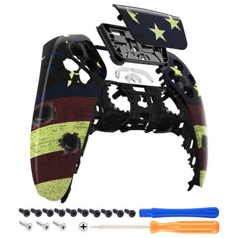 eXtremeRate  US Flag The Stars & Stripes Touchpad Front Housing Shell Compatible with ps5 Controller BDM-010/020/030/040, DIY Replacement Shell Custom Touch Pad Cover Compatible with ps5 Controller - ZPFT1014G3
