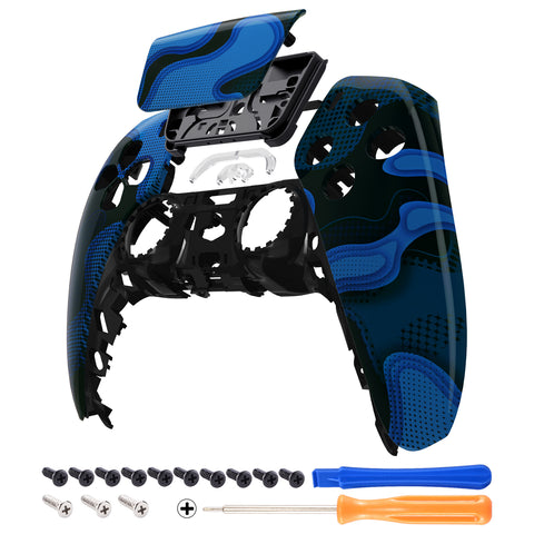 eXtremeRate Blue Black Camouflage Touchpad Front Housing Shell Compatible with ps5 Controller BDM-010/020/030/040, DIY Replacement Shell Custom Touch Pad Cover Compatible with ps5 Controller - ZPFT1050G3