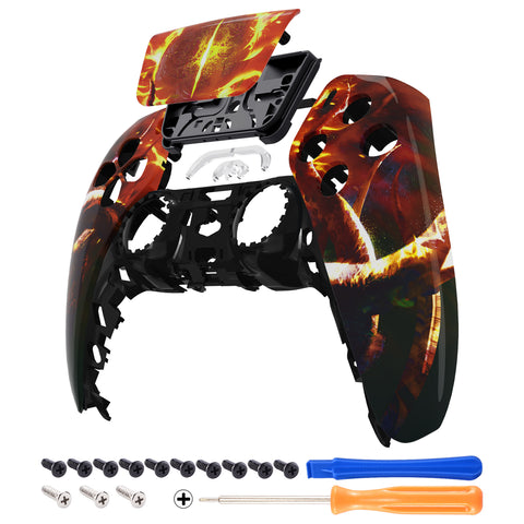 eXtremeRate The Great Flaming Overlord Touchpad Front Housing Shell Compatible with ps5 Controller BDM-010/020/030/040, DIY Replacement Shell Custom Touch Pad Cover Compatible with ps5 Controller - ZPFT1063G3