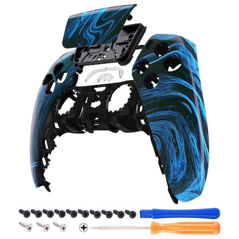 eXtremeRate Blue Swirl Touchpad Front Housing Shell Compatible with ps5 Controller BDM-010/020/030/040, DIY Replacement Shell Custom Touch Pad Cover Compatible with ps5 Controller - ZPFT1077G3