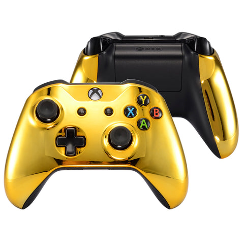 eXtremeRate Chrome Gold Front Housing Shell Faceplate Side Rails Panel for Xbox One X & One S Controller - ZSXOFD01