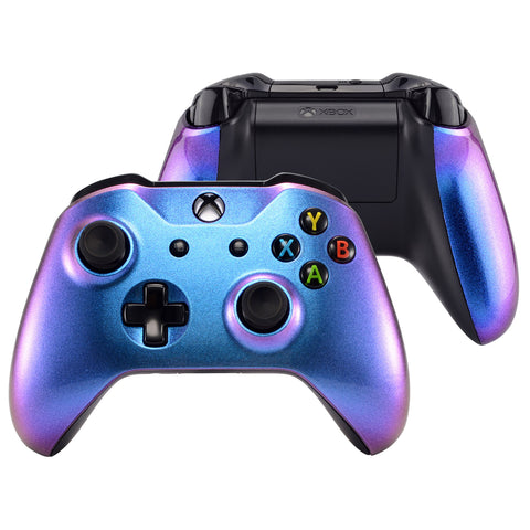 eXtremeRate Chameleon Purple Blue Top Shell Front Housing Faceplate Replacement Parts with Side Rails Back Panel for Microsoft Xbox One X & Xbox One S Controller - ZSXOFP01
