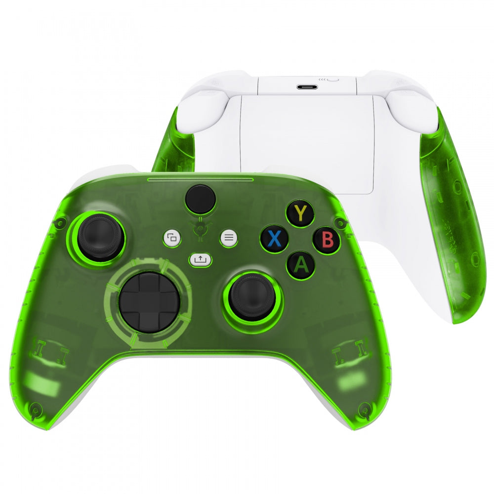 eXtremeRate Textured Green Back Panels, Comfortable Non-Slip Side Rails, 3D Splashing Handles, Game Improvement Replacement Parts for Microsoft Xbox
