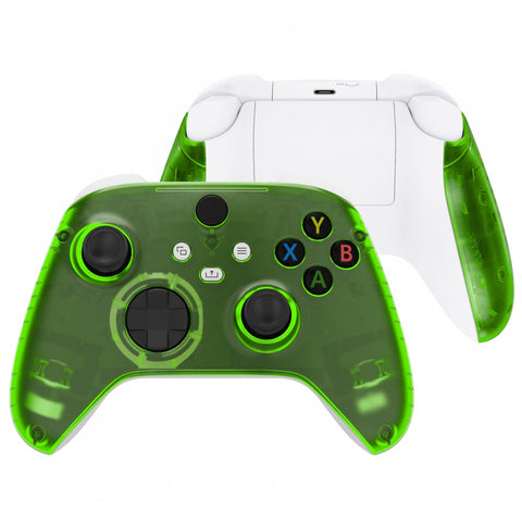 eXtremeRate Soft Touch Clear Green Replacement Handles Shell for Xbox Series X Controller, Custom Side Rails Panels Front Housing Shell Faceplate for Xbox Series S Controller - Controller NOT Included - ZX3M503